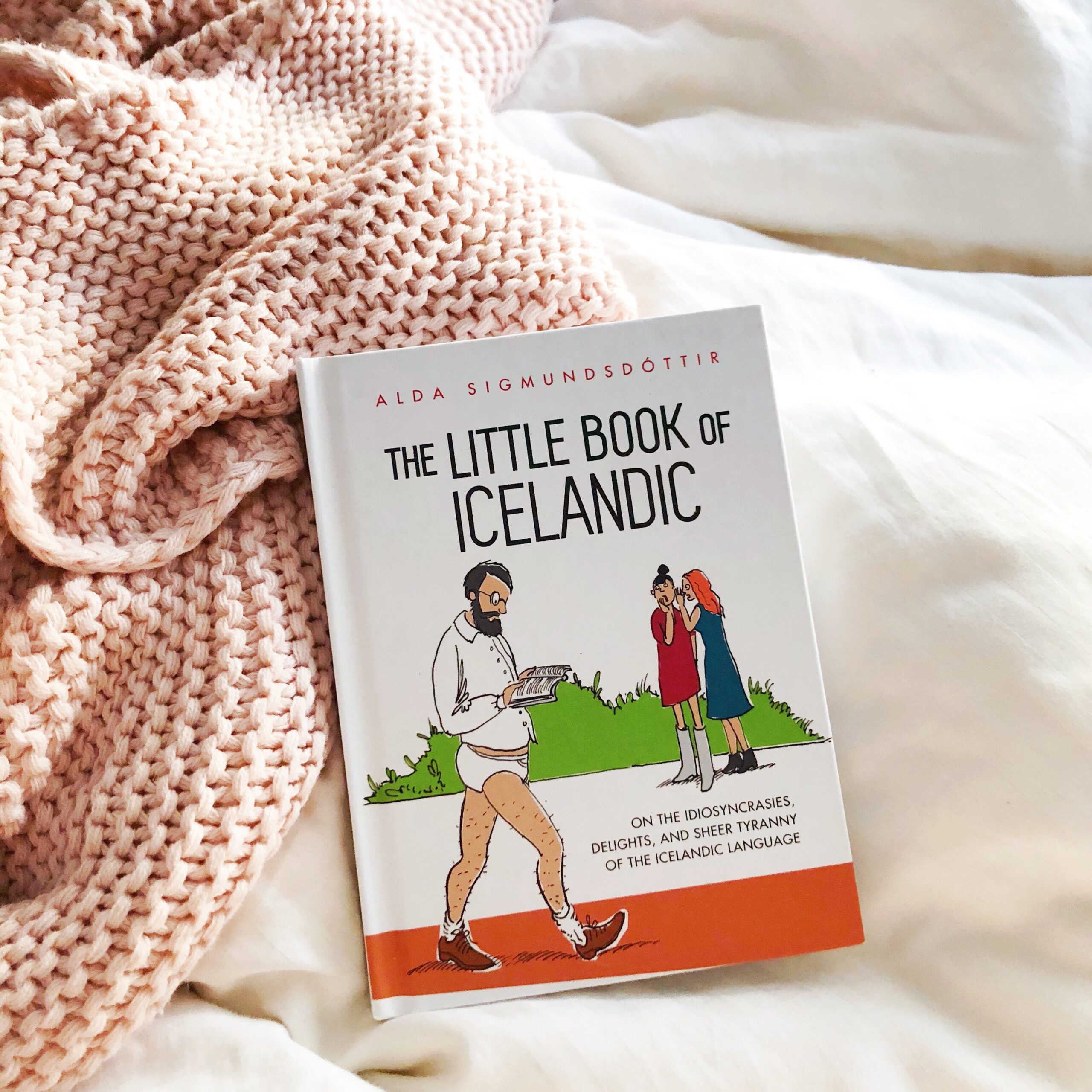 Hardcover copy of The Little Book of Icelandic lying on a cloth