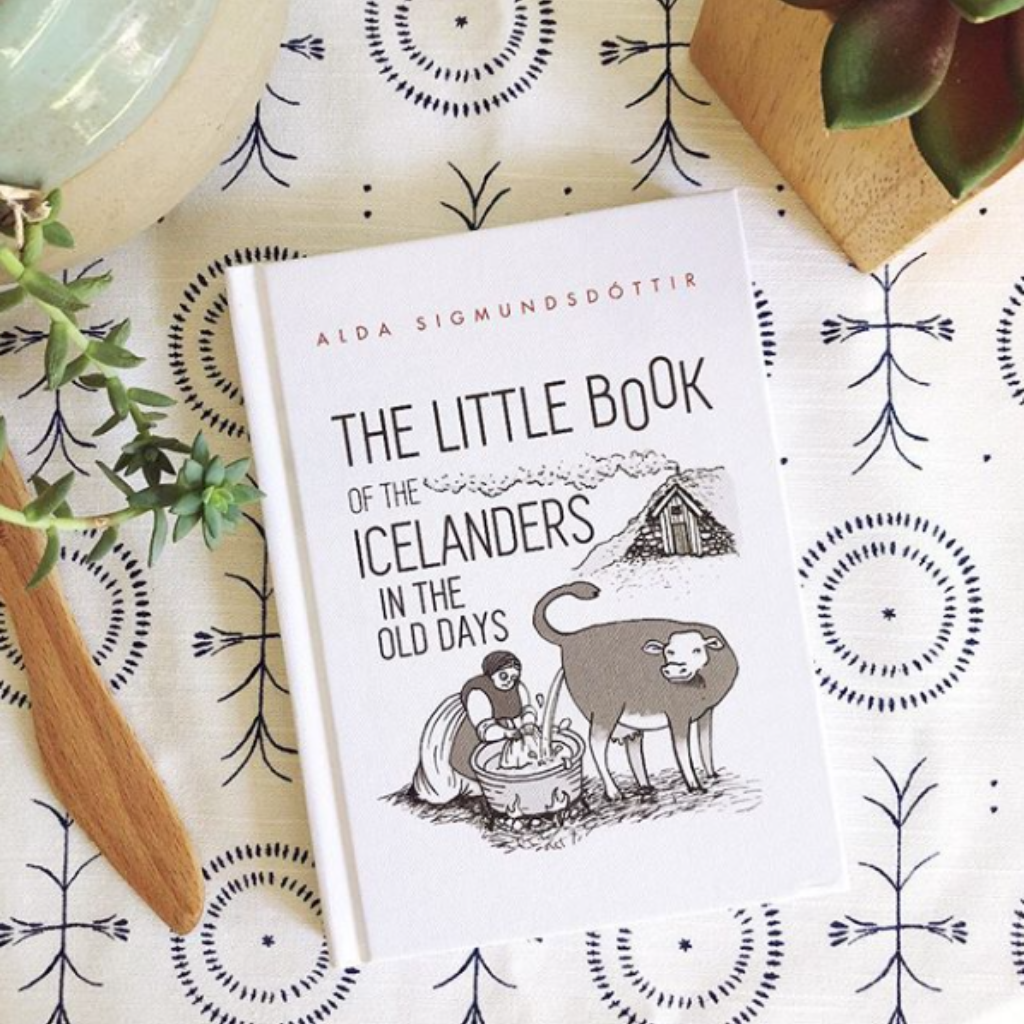 Hardcover copy of The Little Book of the Icelanders in the Old Days lying on a cloth